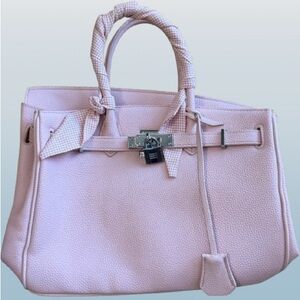 Structured Pastel Pink Tote with Silver-Tone Lock